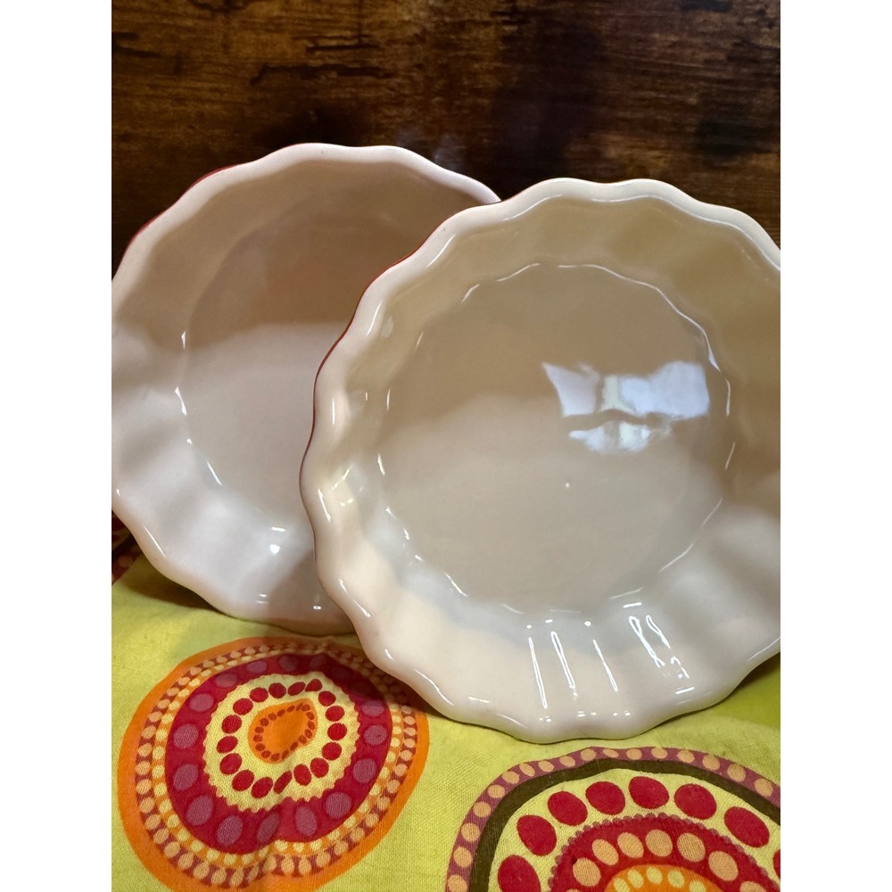 Rocq Parisian Patisserie Ceramic Ramekins Set of 2 Red Ombre Fluted 4.75 Inch